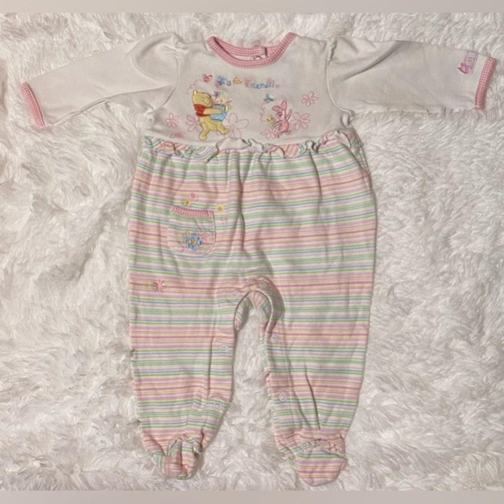 Vintage Disney Winnie The Pooh Footed Outfit Sleeper Baby Girl Size 6-9 9 Months